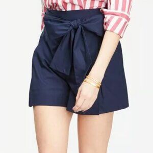 J. Crew Poplin high waist shorts navy blue cotton tie belt side zipper new 6